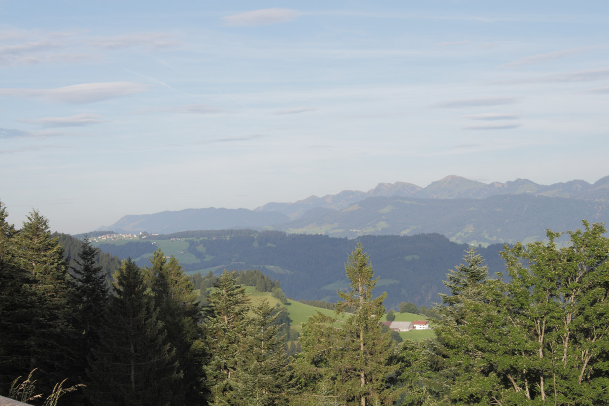 Blick vom Pfänder in Richtung Osten (Rindalphorn, Hochgrat, Buralpkopf, Stuiben, Vorderer Prodel, Himmeleck)