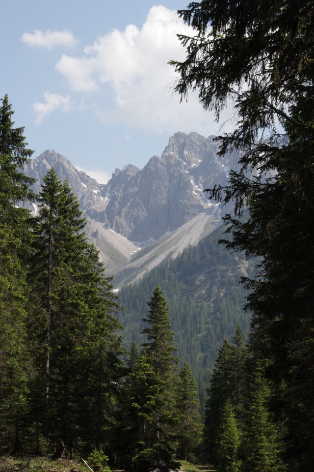 Auffahrt zur Eppzirler Alm: Blick auf die Freiungspitzen und Kuhljochspitze