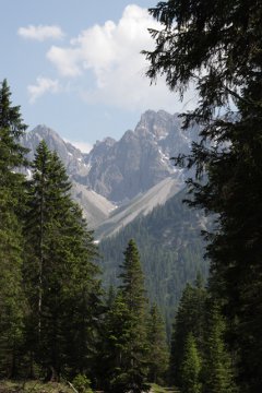 Auffahrt zur Eppzirler Alm: Blick auf die Freiungspitzen und die Kuhljochspitze